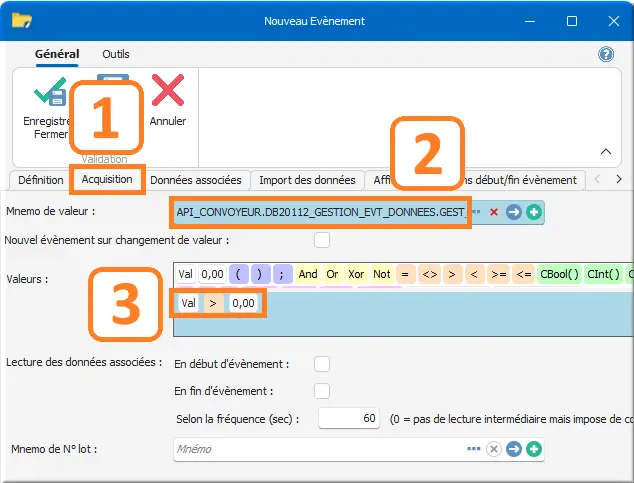Création évènement données process